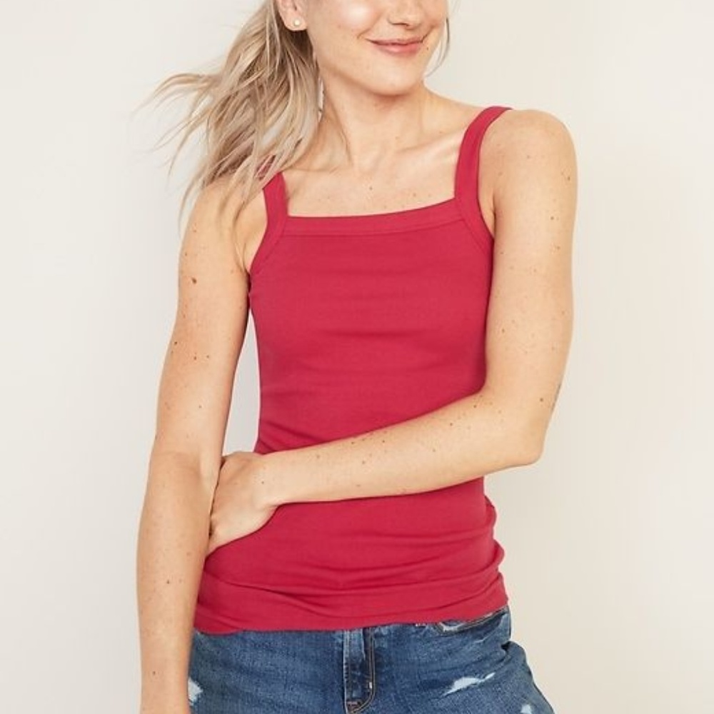 Slim-Fit Square-Neck Rib-Knit Tank for Women